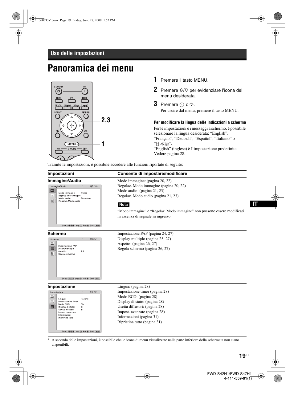 Panoramica dei menu | LG LS47F User Manual | Page 239 / 304