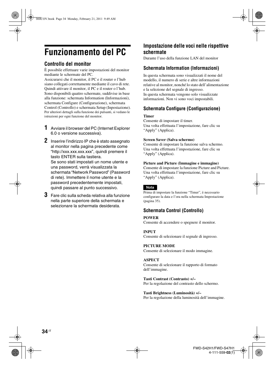 Funzionamento del pc | LG LS47F User Manual | Page 254 / 304