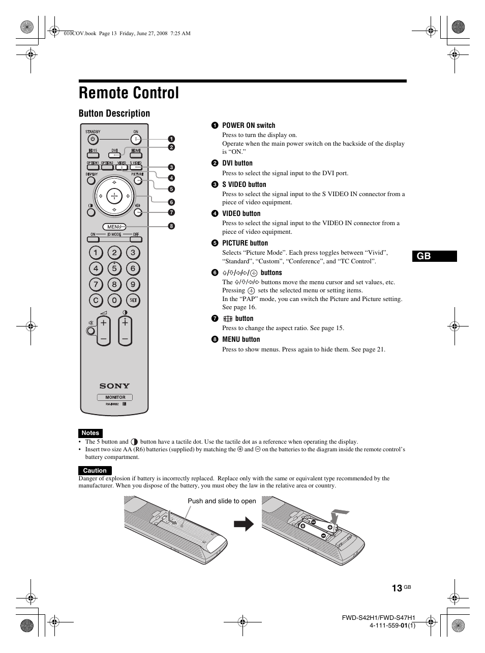 Remote control, Button description | LG LS47F User Manual | Page 61 / 304