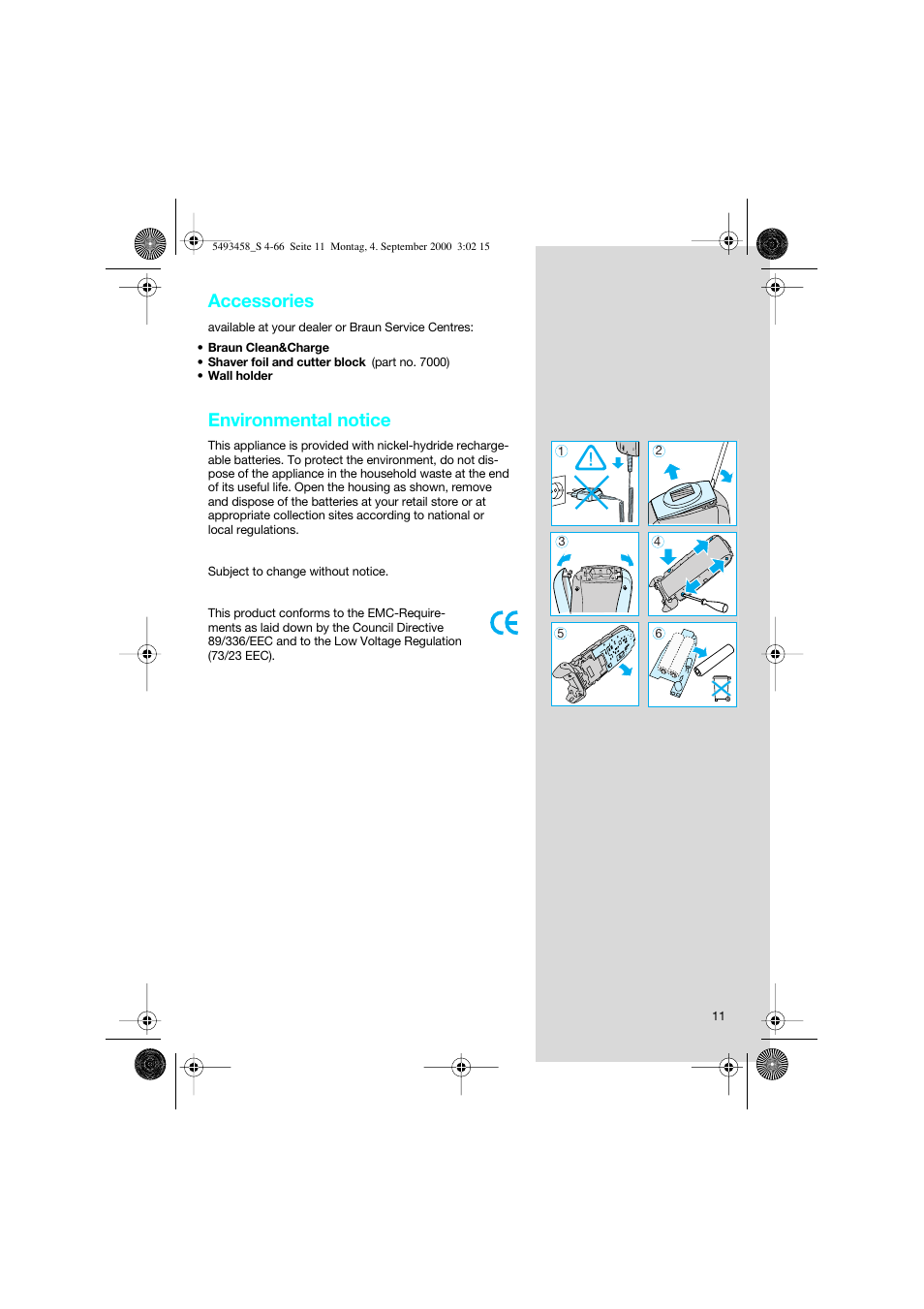 Accessories, Environmental notice | Braun 7505 Syncro  DE User Manual | Page 11 / 63