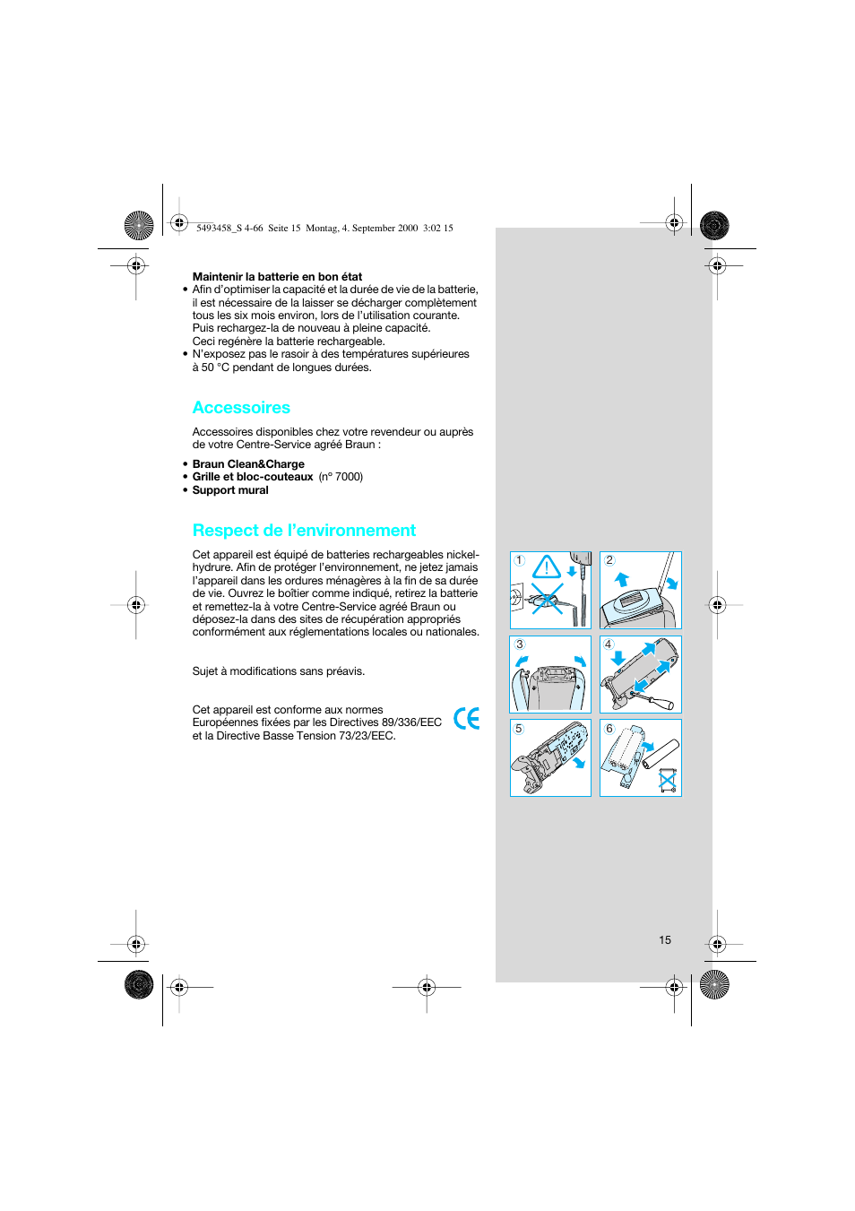 Accessoires, Respect de l’environnement | Braun 7505 Syncro  DE User Manual | Page 15 / 63