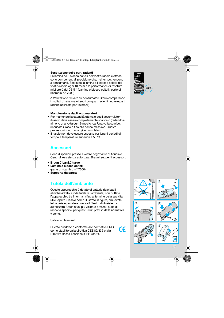 Accessori, Tutela dell’ambiente | Braun 7505 Syncro  DE User Manual | Page 27 / 63