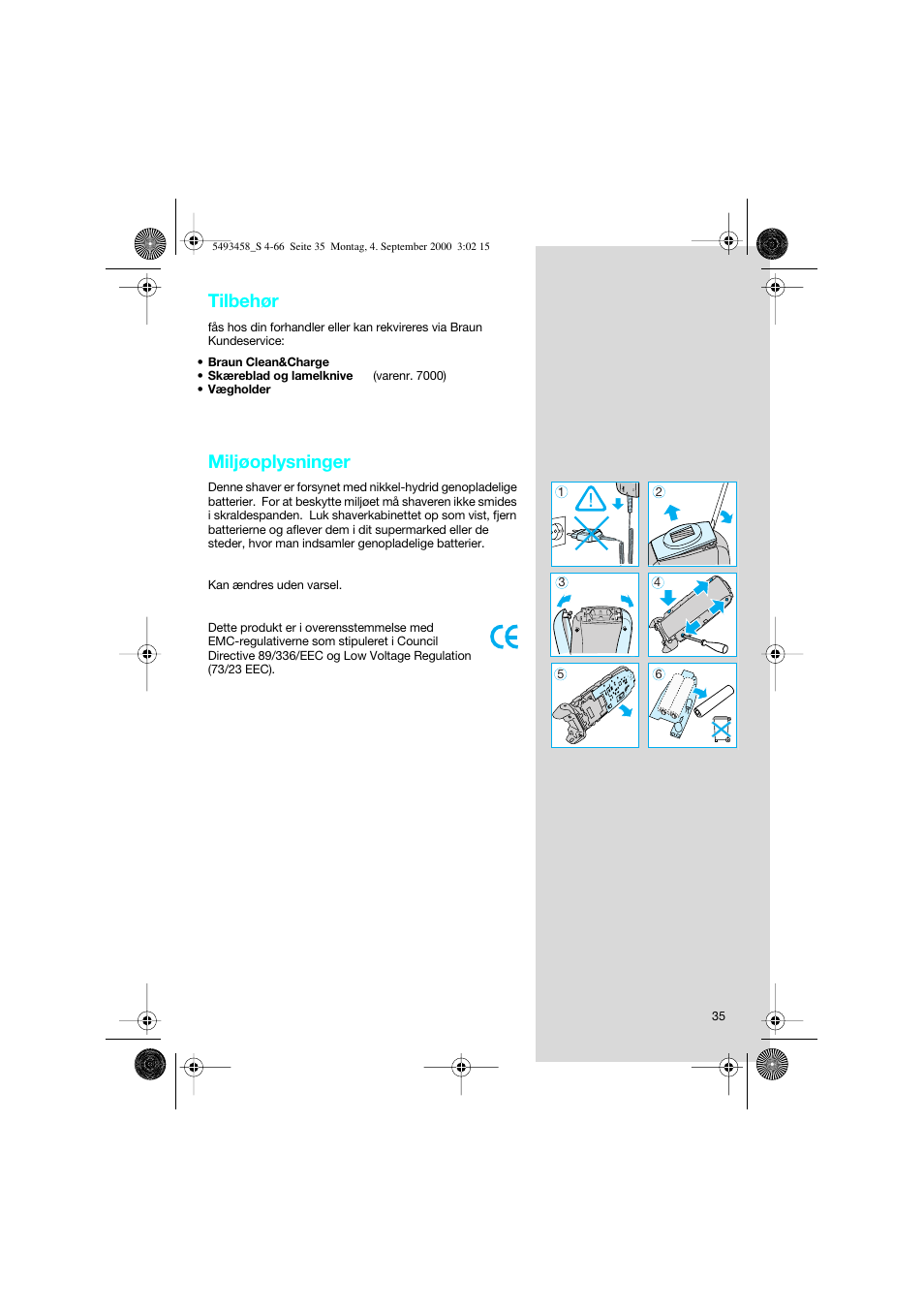 Tilbehør, Miljøoplysninger | Braun 7505 Syncro  DE User Manual | Page 35 / 63