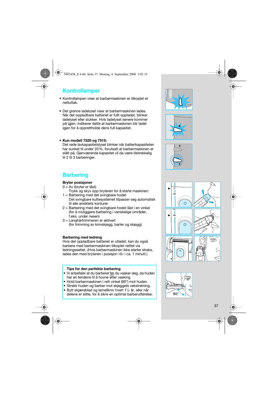 Kontrollamper, Barbering | Braun 7505 Syncro  DE User Manual | Page 37 / 63