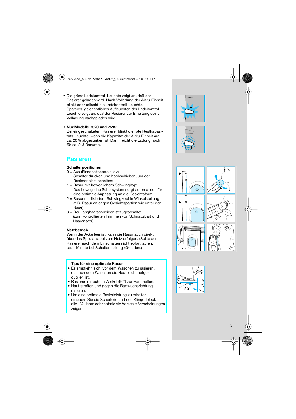 Rasieren | Braun 7505 Syncro  DE User Manual | Page 5 / 63