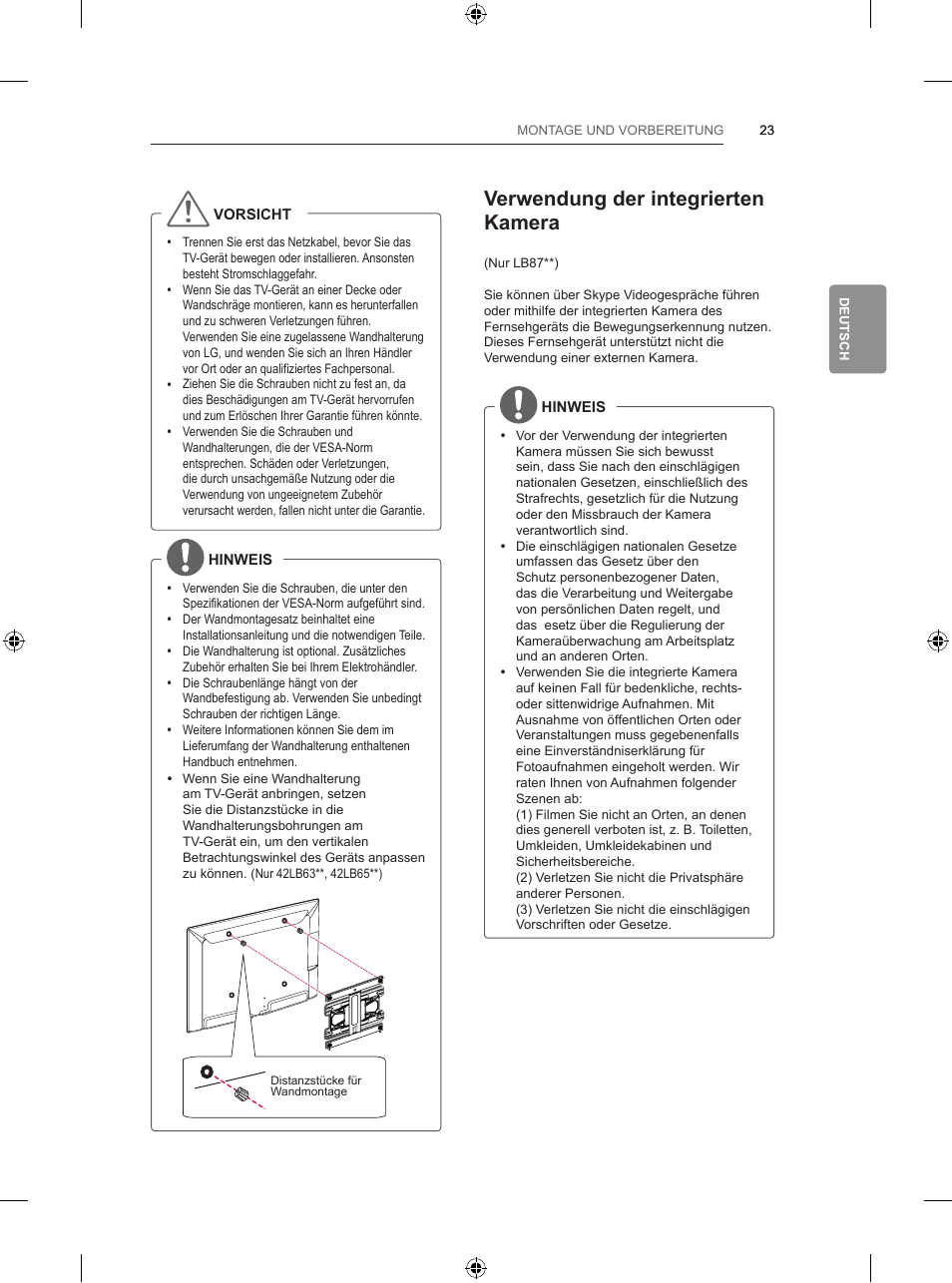 Verwendung der integrierten kamera | LG 42LB700V User Manual | Page 103 / 360