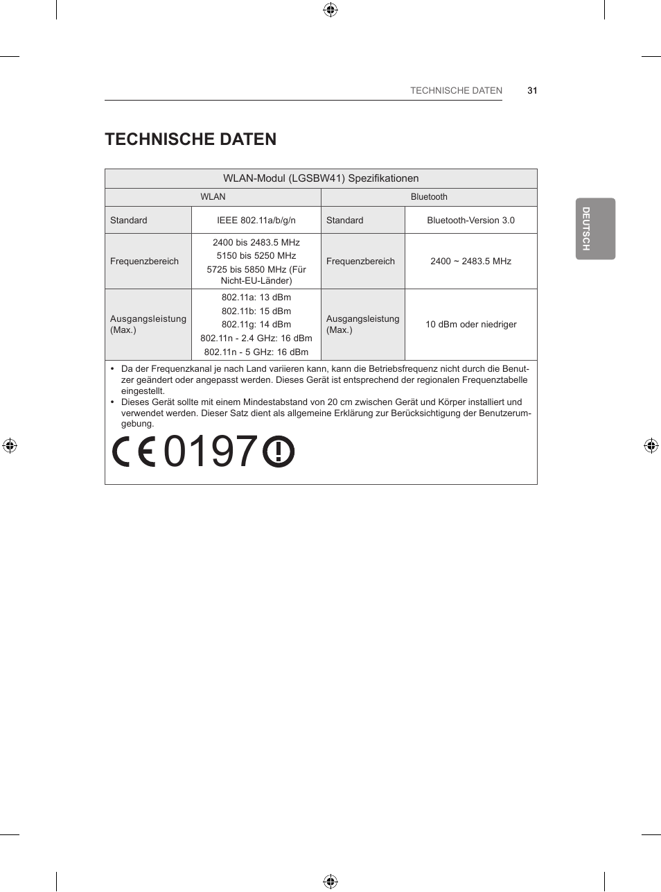 Technische daten | LG 42LB700V User Manual | Page 111 / 360