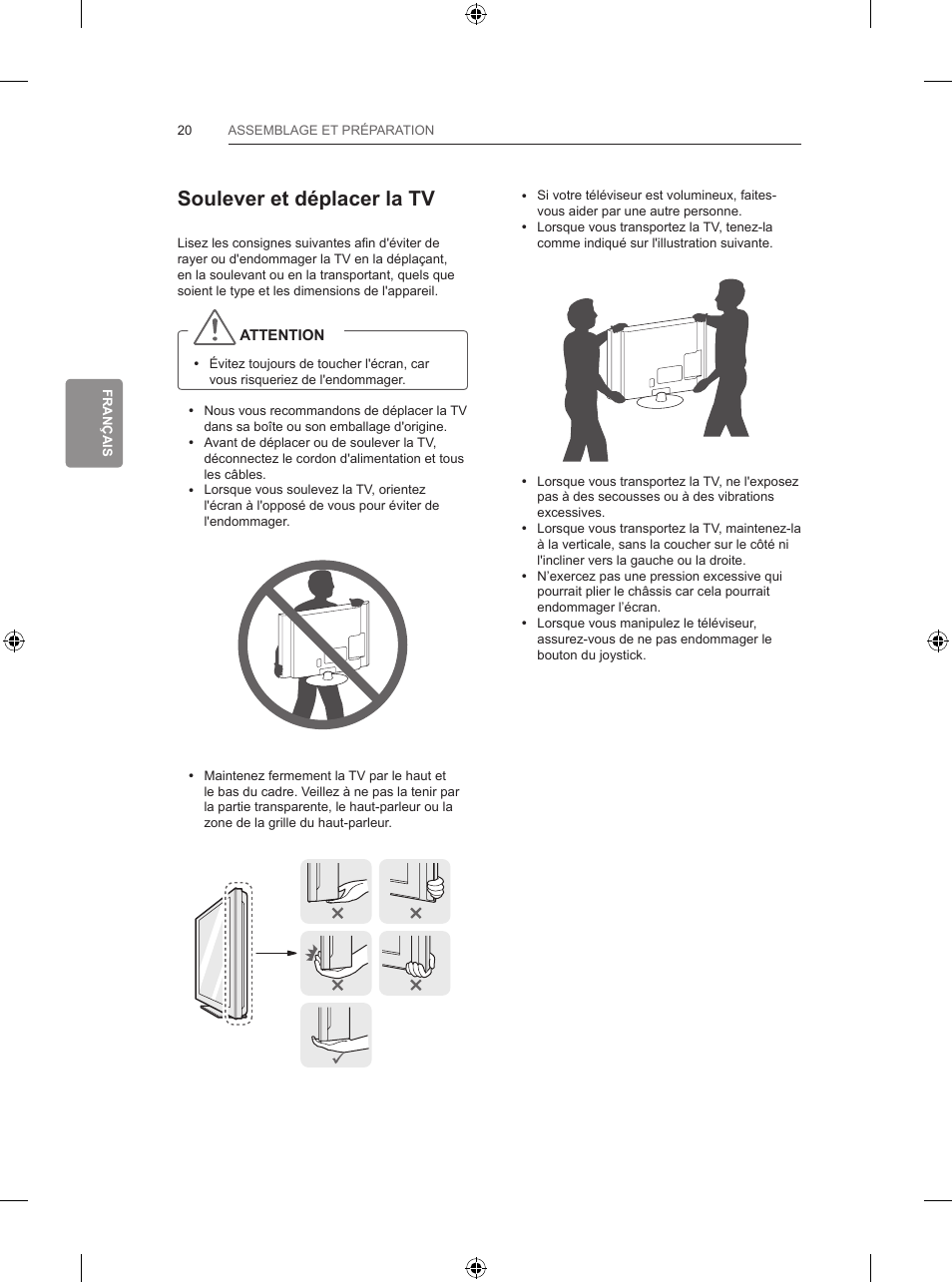 Soulever et déplacer la tv | LG 42LB700V User Manual | Page 132 / 360