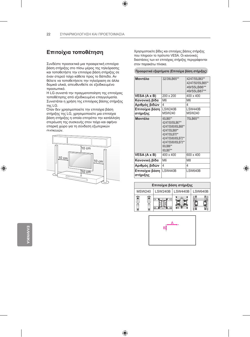 Επιτοίχια τοποθέτηση | LG 42LB700V User Manual | Page 306 / 360
