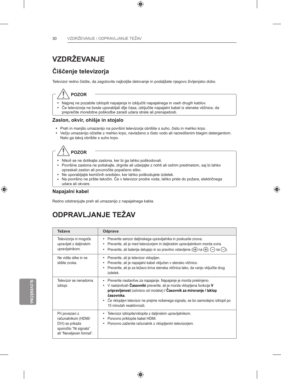 Vzdrževanje, Odpravljanje težav, Čiščenje televizorja | LG 42LB700V User Manual | Page 346 / 360