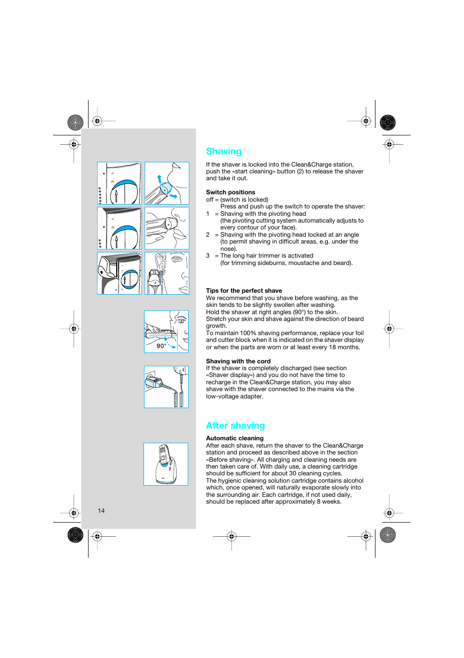 Shaving, After shaving | Braun 8595 Activator  EU User Manual | Page 14 / 99