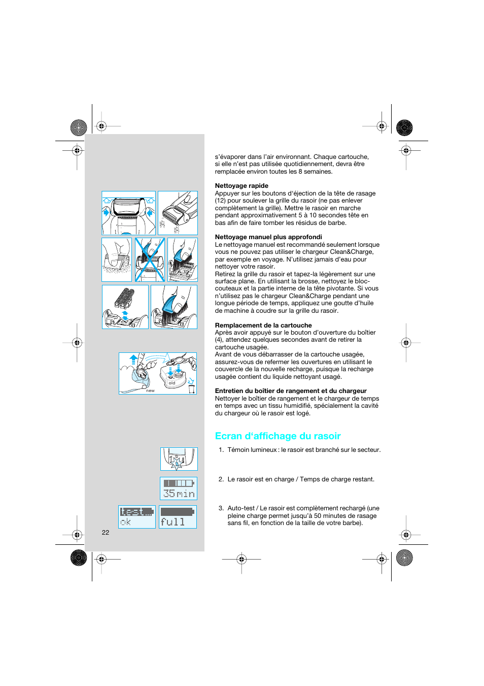 Ecran d‘affichage du rasoir | Braun 8595 Activator  EU User Manual | Page 22 / 99