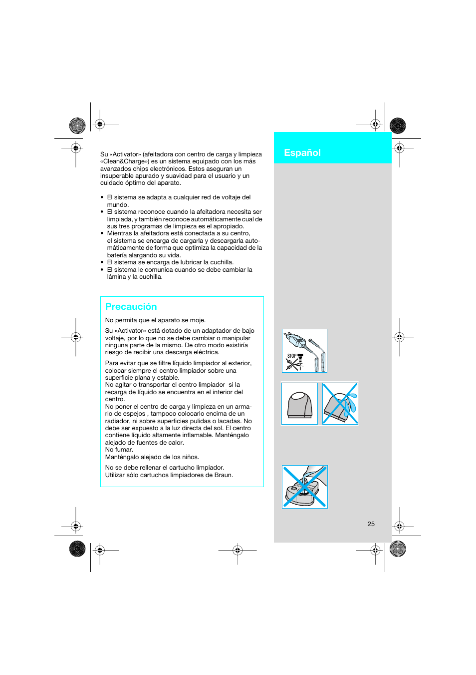 Precaución, Español | Braun 8595 Activator  EU User Manual | Page 25 / 99
