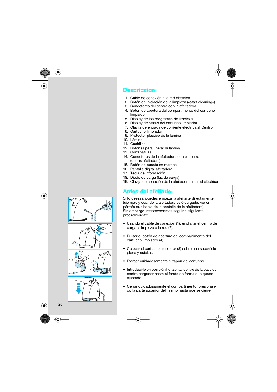 Descripción, Antes del afeitado | Braun 8595 Activator  EU User Manual | Page 26 / 99