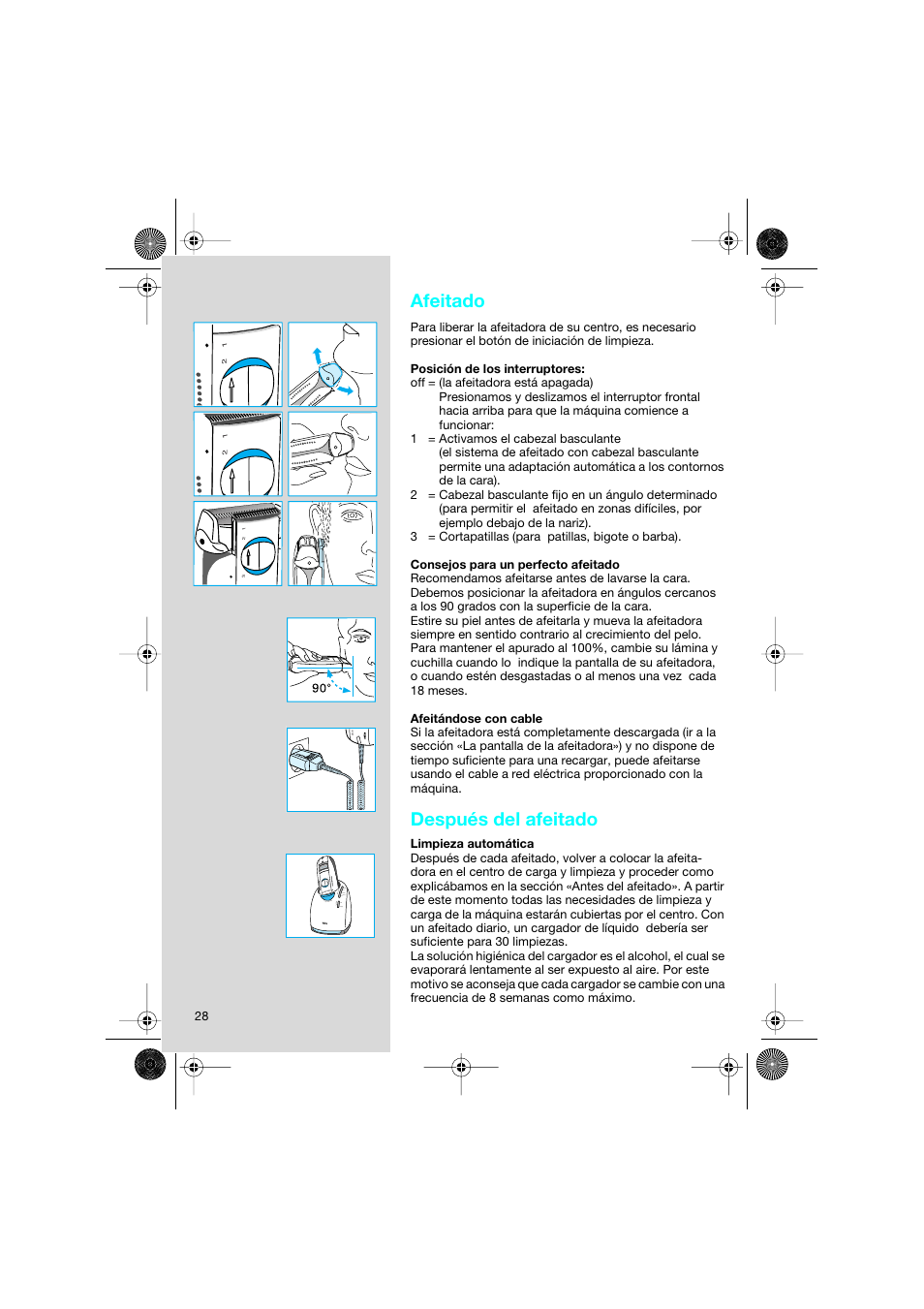 Afeitado, Después del afeitado | Braun 8595 Activator  EU User Manual | Page 28 / 99