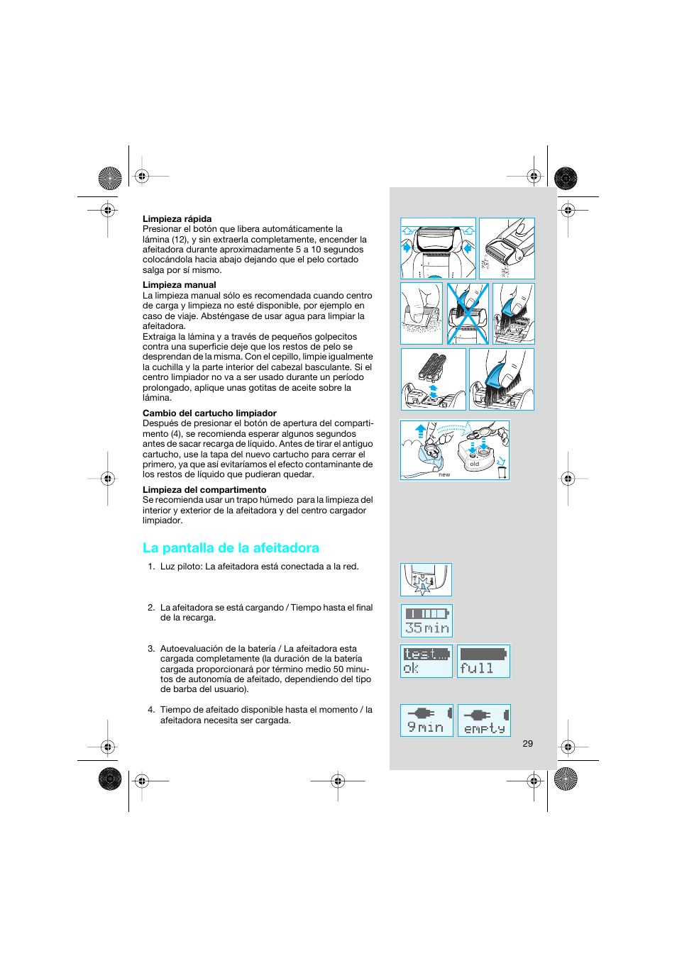 La pantalla de la afeitadora | Braun 8595 Activator  EU User Manual | Page 29 / 99