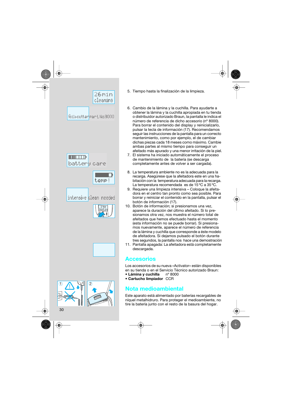 Accesorios, Nota medioambiental | Braun 8595 Activator  EU User Manual | Page 30 / 99