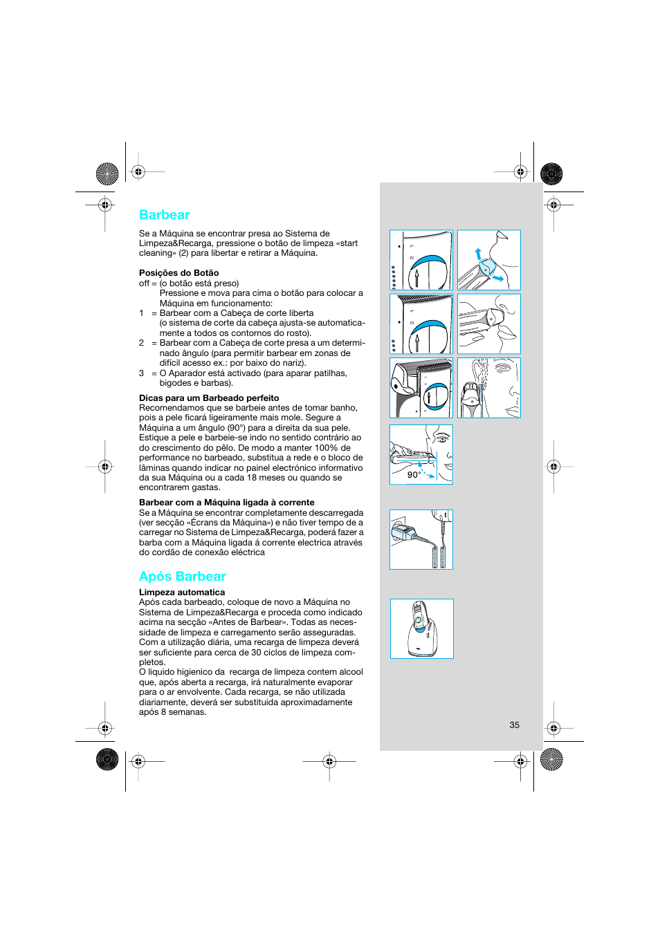 Barbear, Após barbear | Braun 8595 Activator  EU User Manual | Page 35 / 99