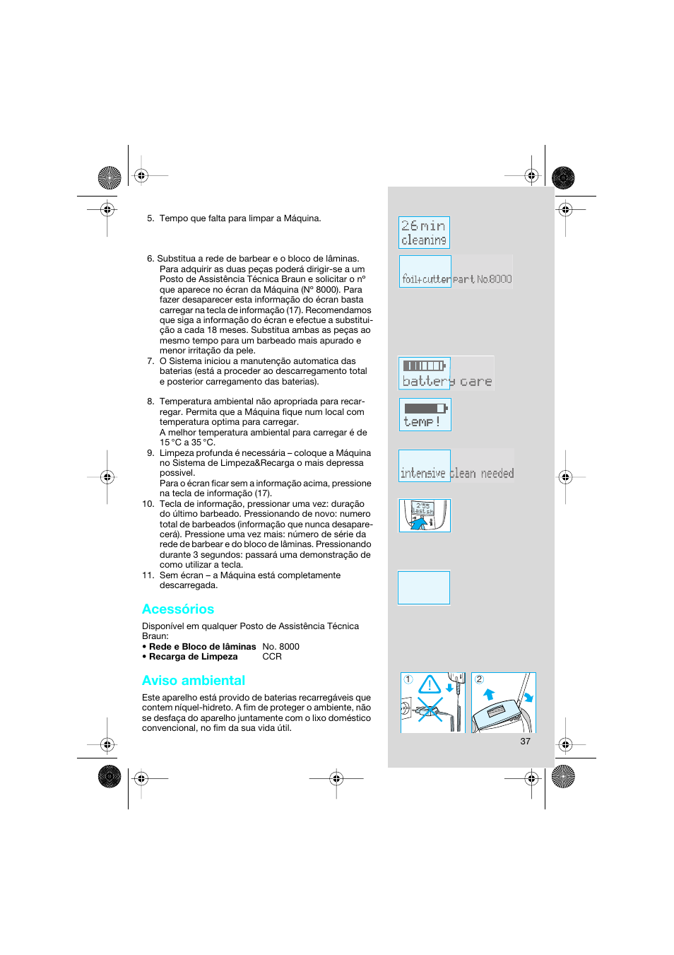Acessórios, Aviso ambiental | Braun 8595 Activator  EU User Manual | Page 37 / 99