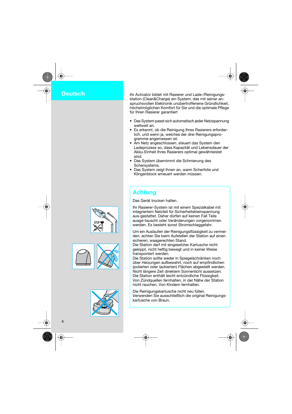 Achtung, Deutsch | Braun 8595 Activator  EU User Manual | Page 4 / 99