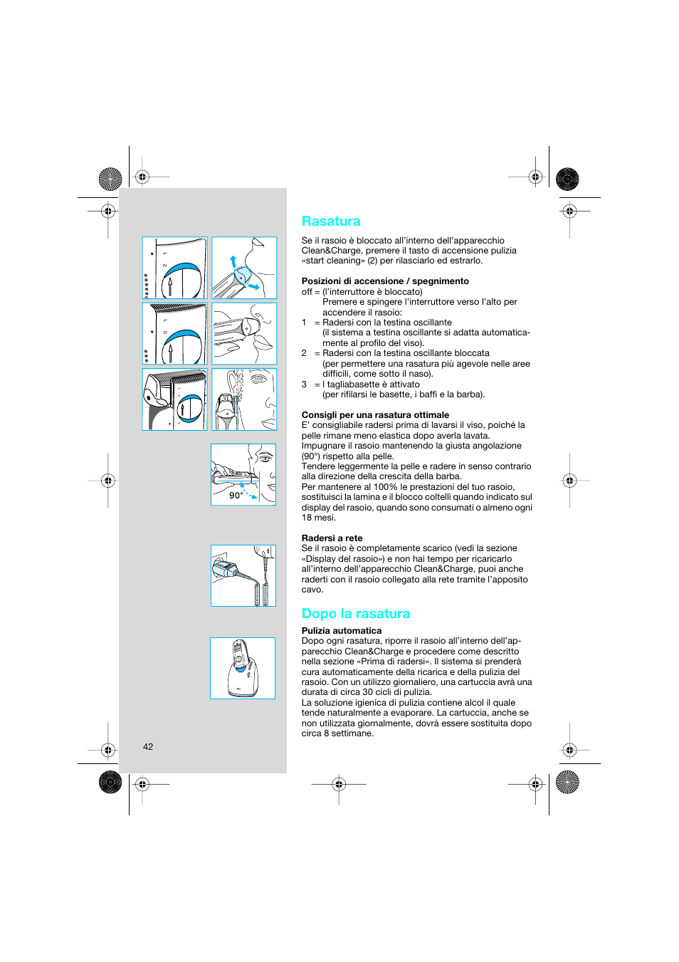 Rasatura, Dopo la rasatura | Braun 8595 Activator  EU User Manual | Page 42 / 99