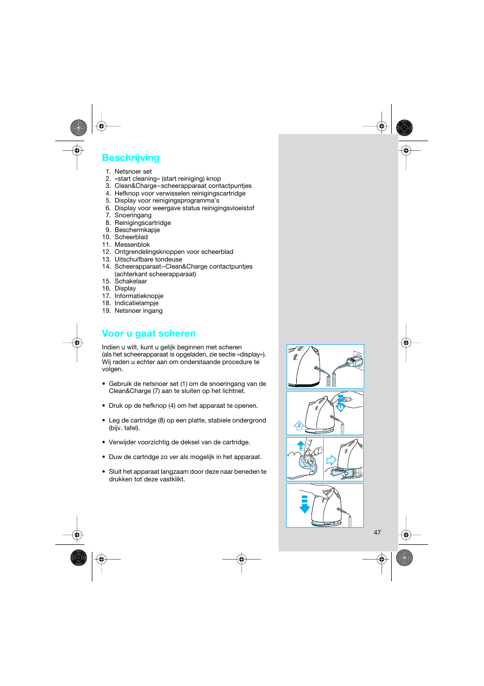 Beschrijving, Voor u gaat scheren | Braun 8595 Activator  EU User Manual | Page 47 / 99