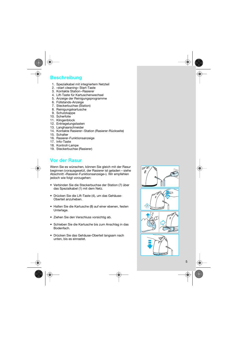 Beschreibung, Vor der rasur | Braun 8595 Activator  EU User Manual | Page 5 / 99