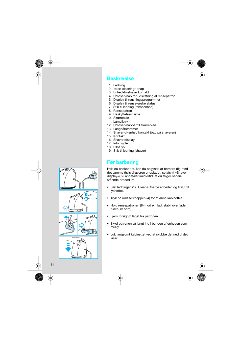 Beskrivelse, Før barbering | Braun 8595 Activator  EU User Manual | Page 54 / 99