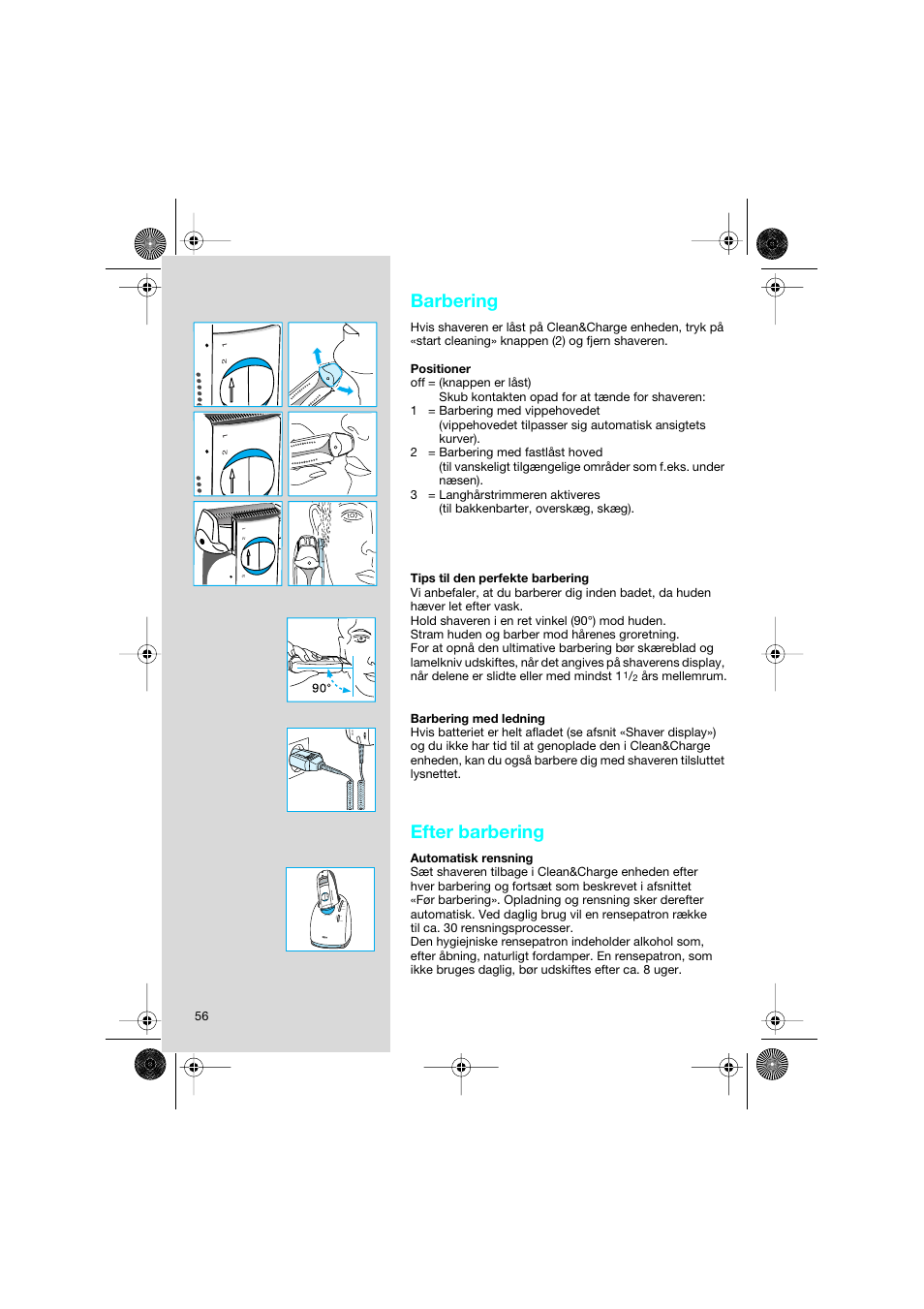 Barbering, Efter barbering | Braun 8595 Activator  EU User Manual | Page 56 / 99