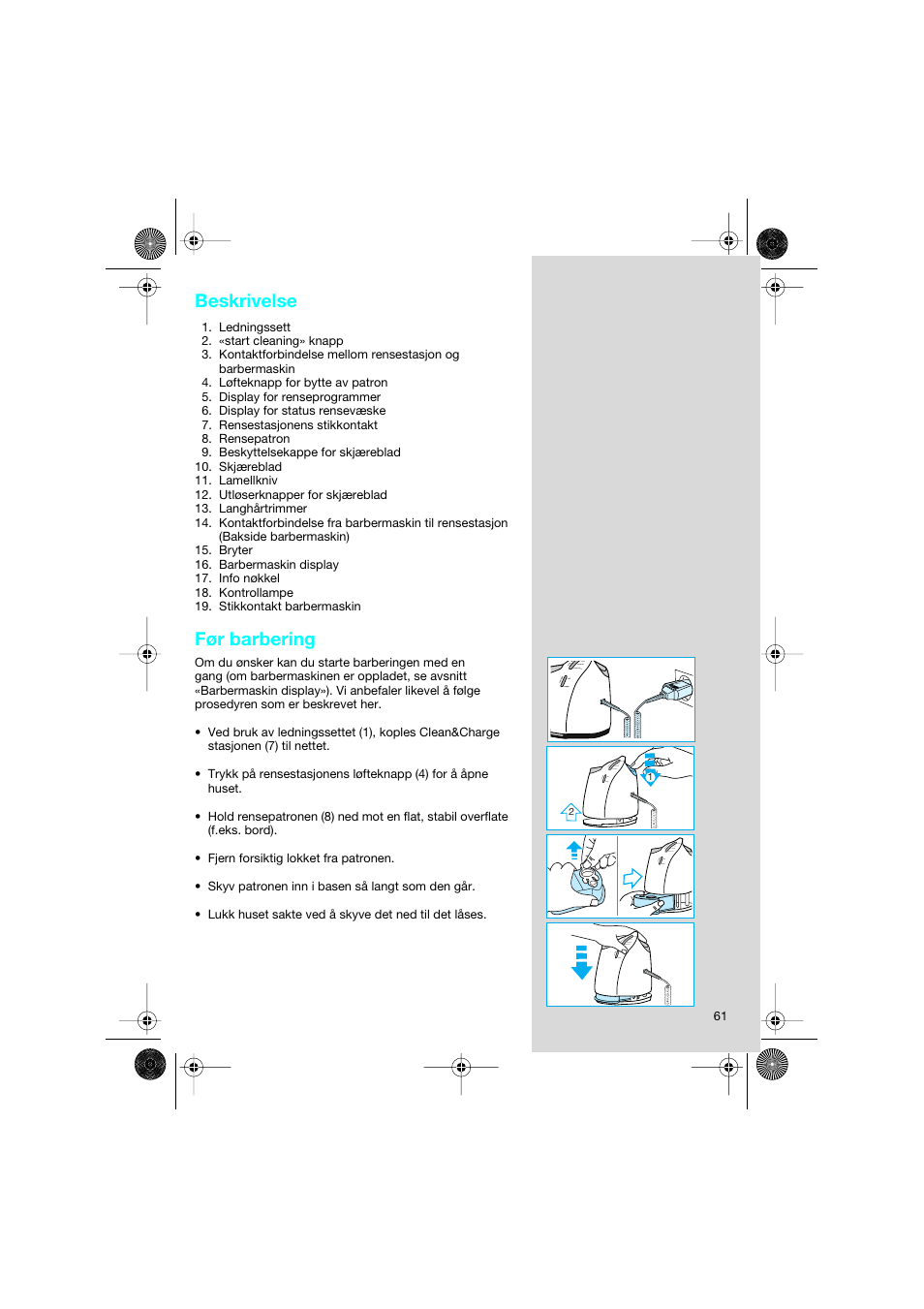 Beskrivelse, Før barbering | Braun 8595 Activator  EU User Manual | Page 61 / 99