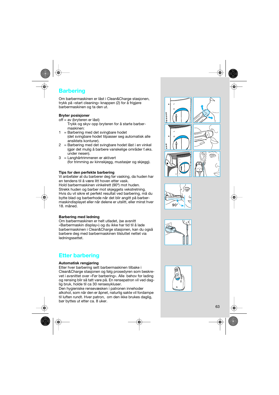 Barbering, Etter barbering | Braun 8595 Activator  EU User Manual | Page 63 / 99
