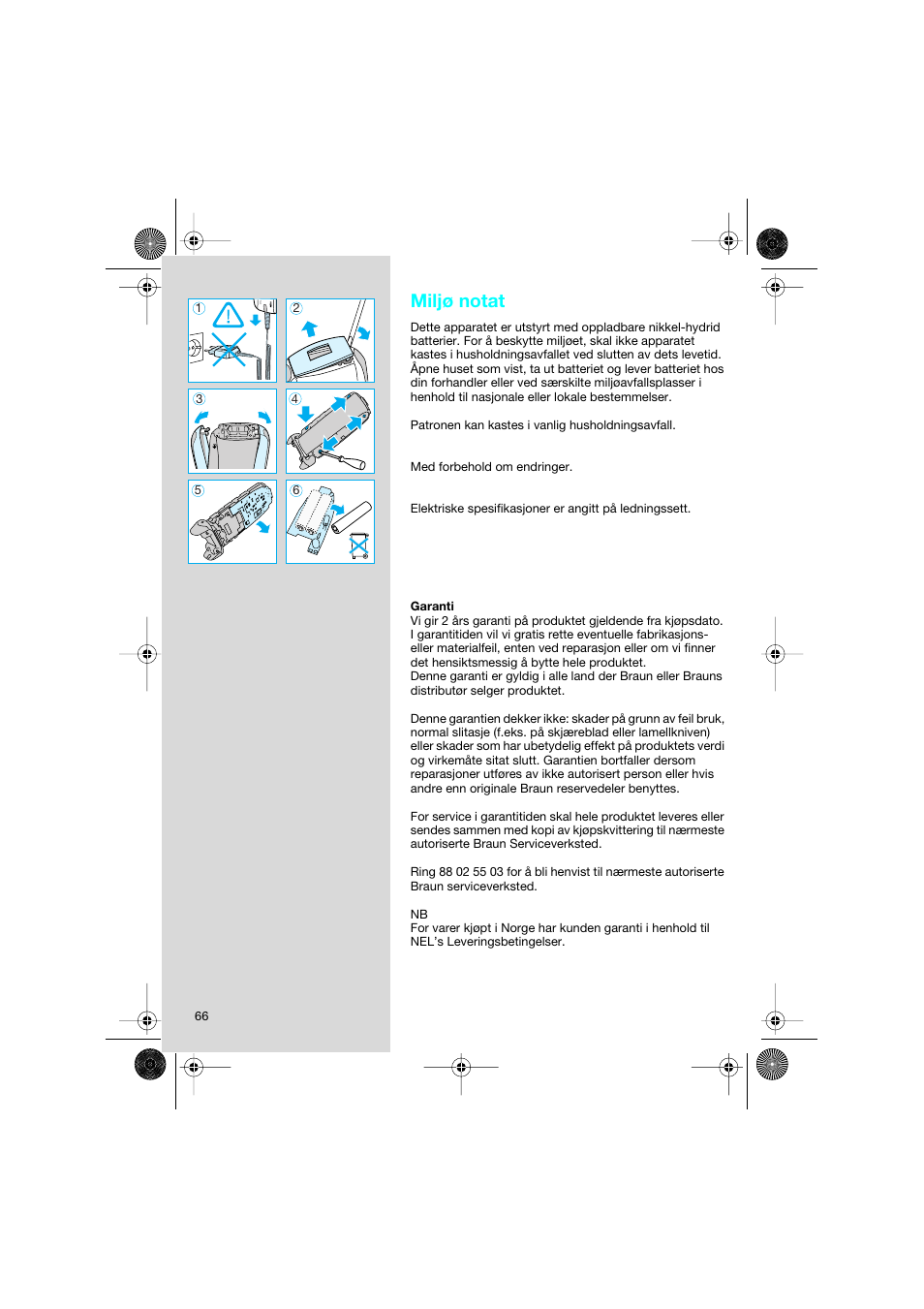 Miljø notat | Braun 8595 Activator  EU User Manual | Page 66 / 99