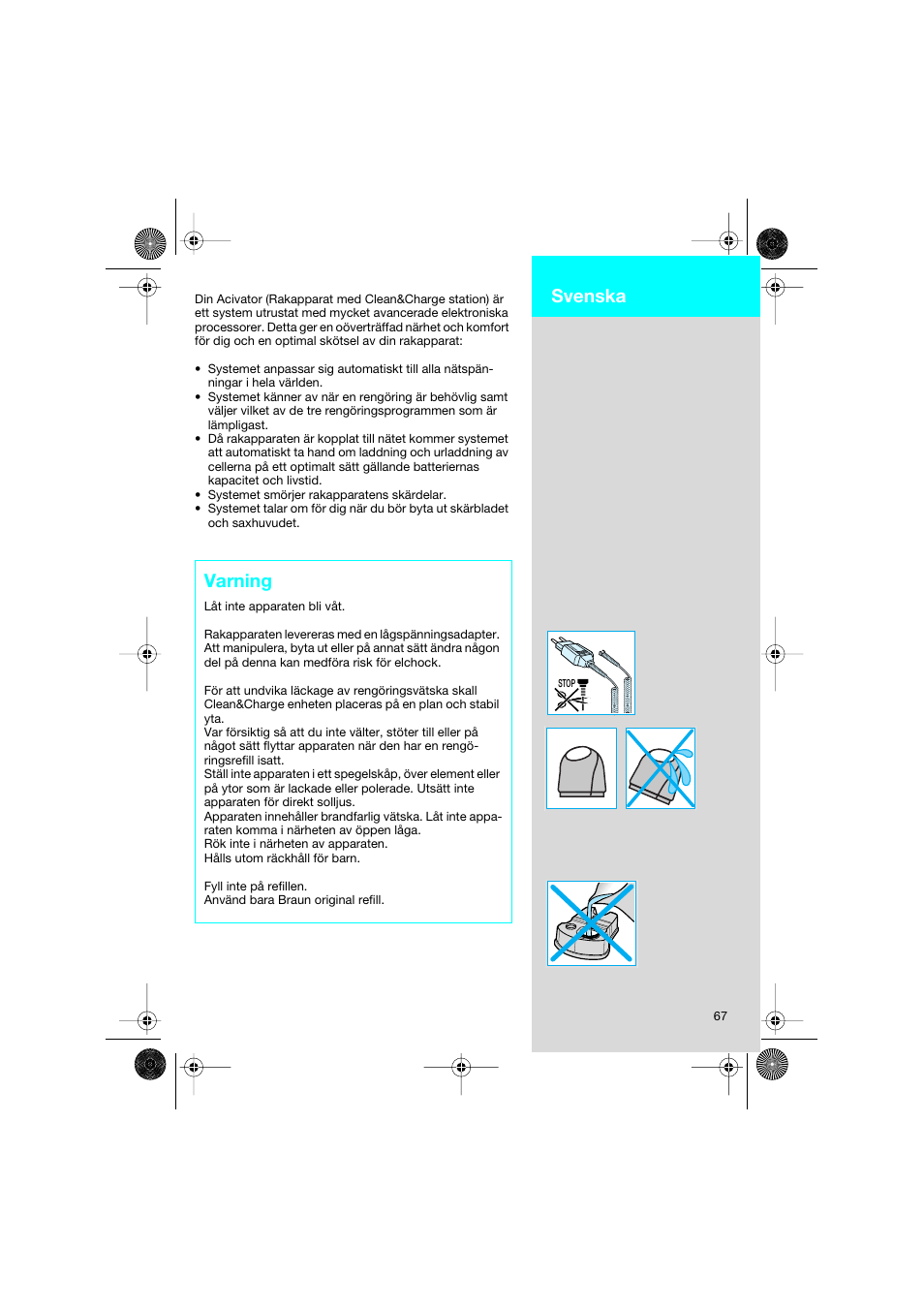 Varning, Svenska | Braun 8595 Activator  EU User Manual | Page 67 / 99