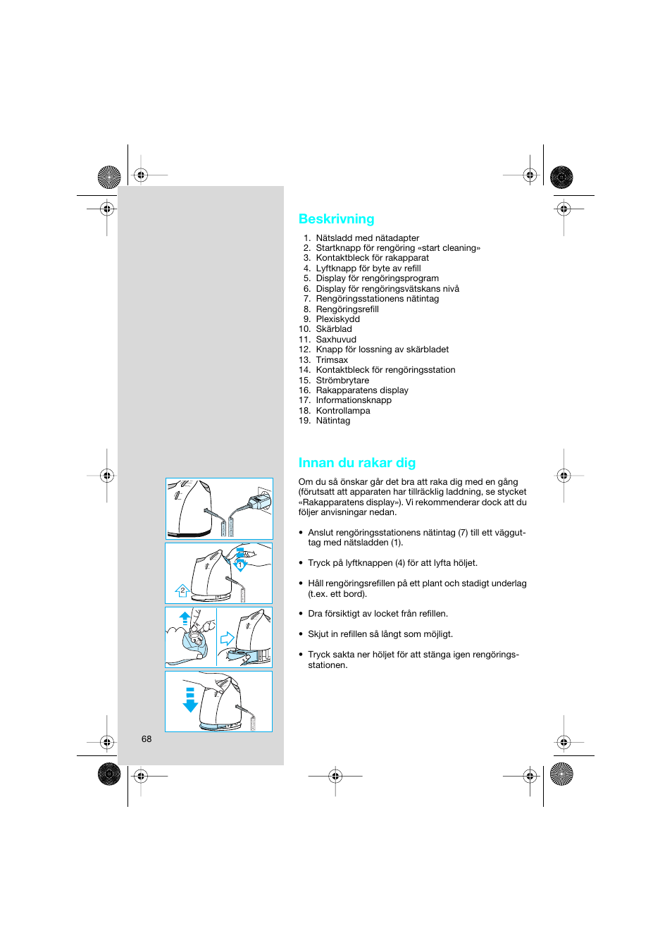 Beskrivning, Innan du rakar dig | Braun 8595 Activator  EU User Manual | Page 68 / 99