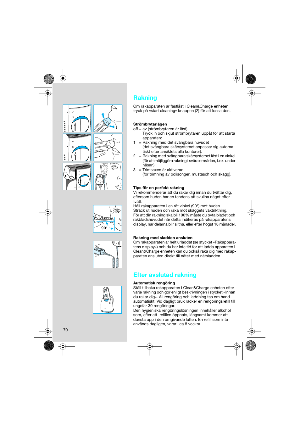 Rakning, Efter avslutad rakning | Braun 8595 Activator  EU User Manual | Page 70 / 99