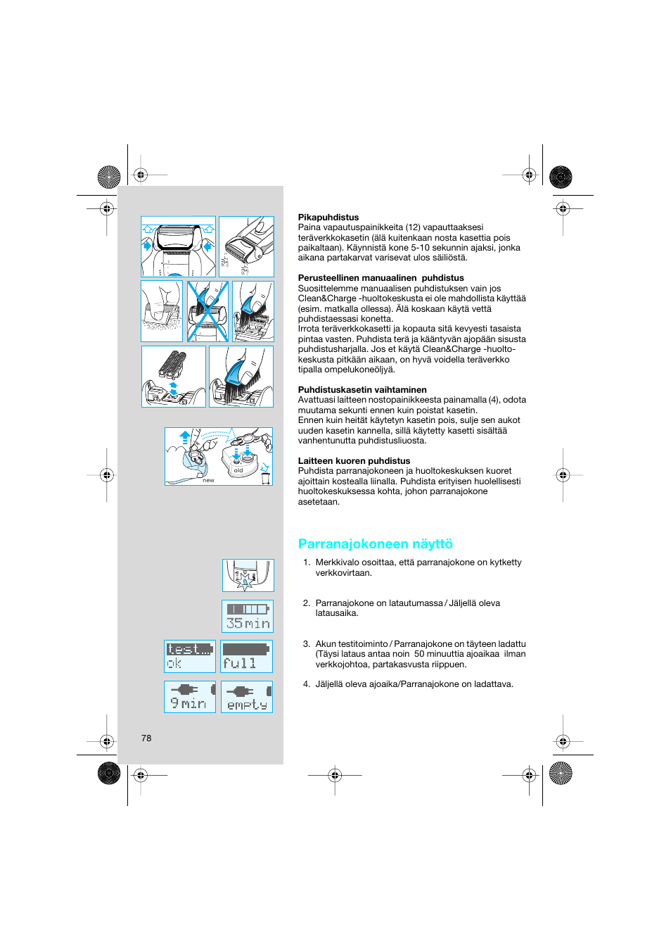 Parranajokoneen näyttö | Braun 8595 Activator  EU User Manual | Page 78 / 99