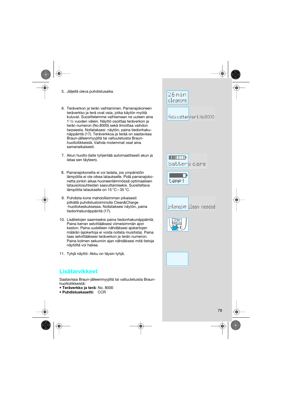Lisätarvikkeet | Braun 8595 Activator  EU User Manual | Page 79 / 99