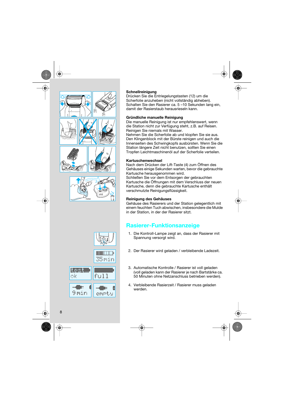 Rasierer-funktionsanzeige | Braun 8595 Activator  EU User Manual | Page 8 / 99