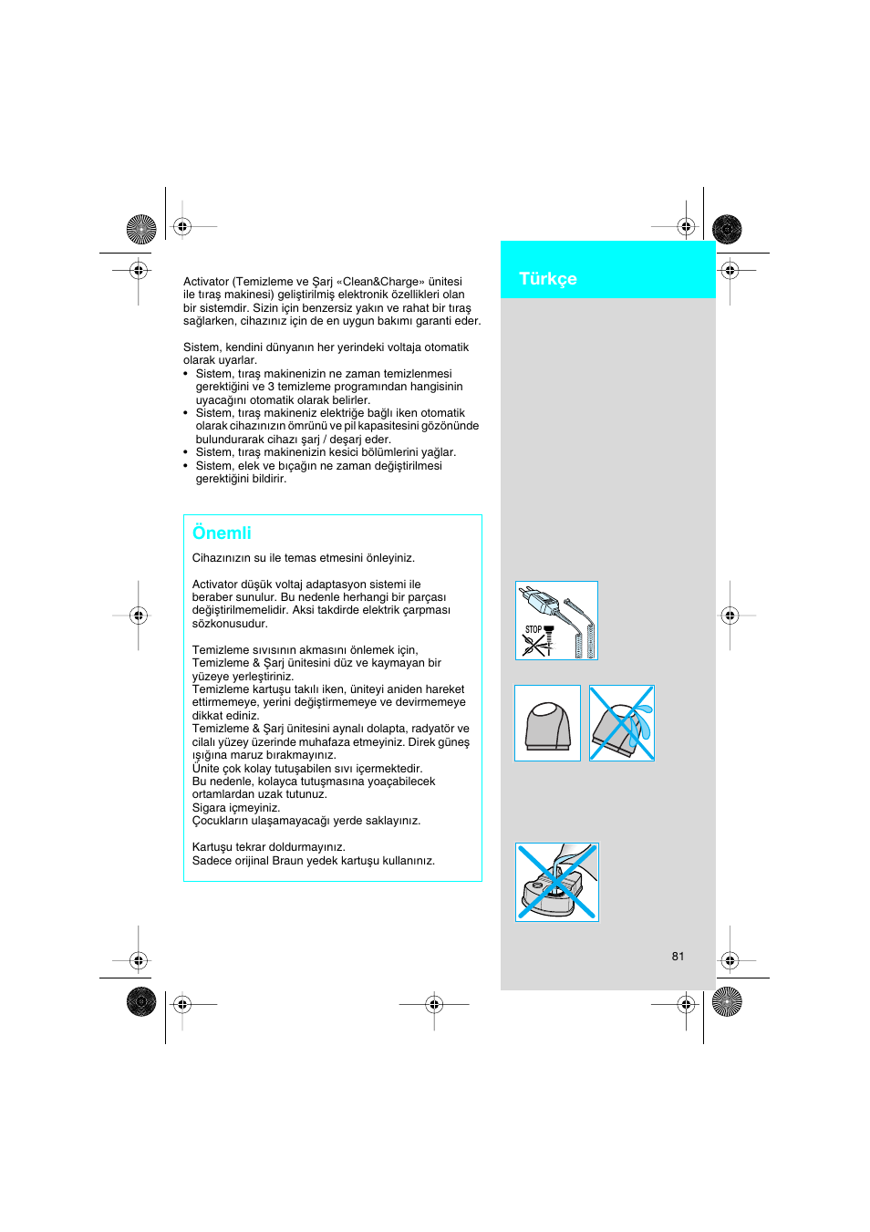 Önemli, Türkçe | Braun 8595 Activator  EU User Manual | Page 81 / 99