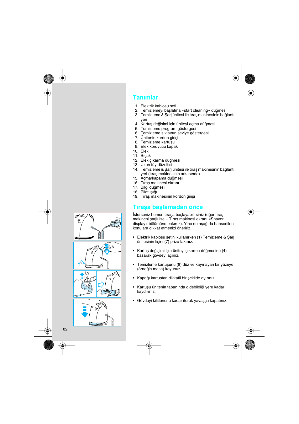 Tan∂mlar, T∂raµa baµlamadan önce | Braun 8595 Activator  EU User Manual | Page 82 / 99