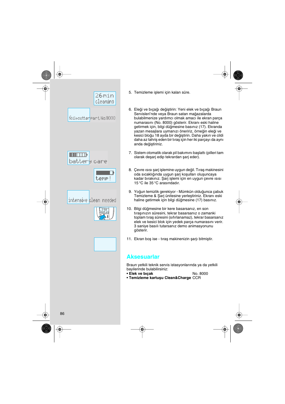 Aksesuarlar | Braun 8595 Activator  EU User Manual | Page 86 / 99
