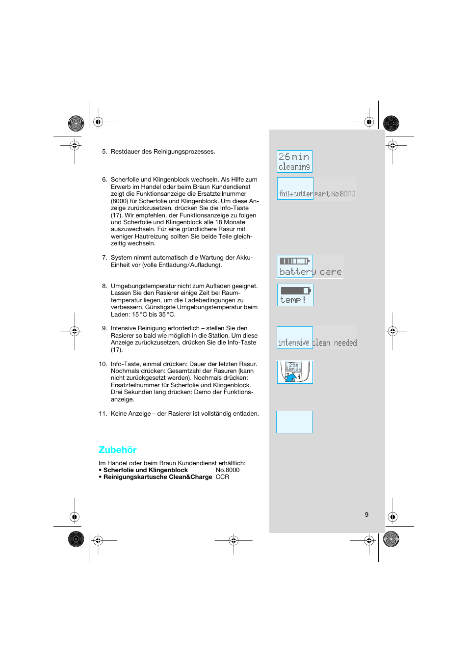 Zubehör | Braun 8595 Activator  EU User Manual | Page 9 / 99