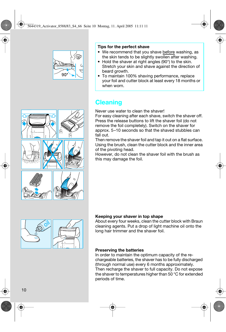 Cleaning | Braun 8583 Activator User Manual | Page 10 / 66