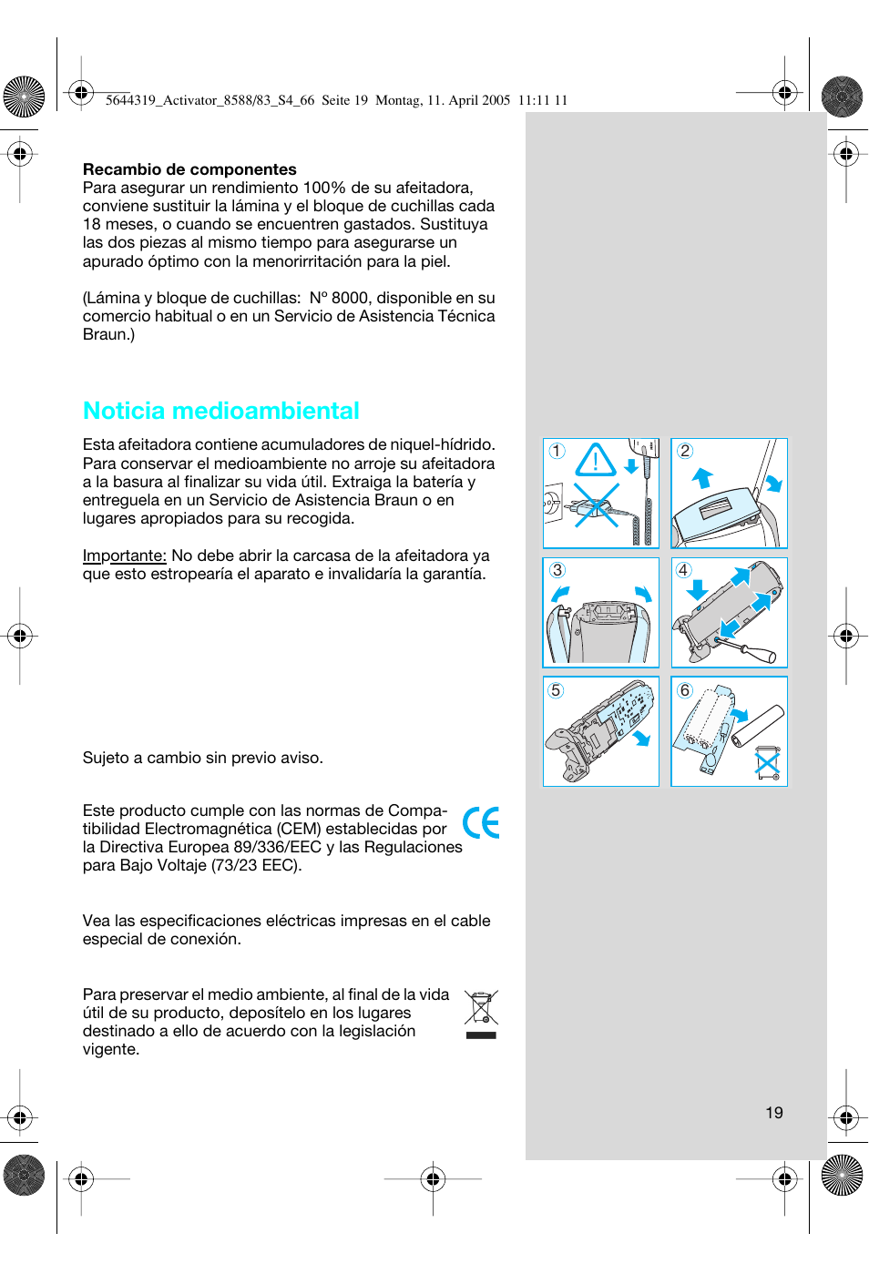 Noticia medioambiental | Braun 8583 Activator User Manual | Page 19 / 66