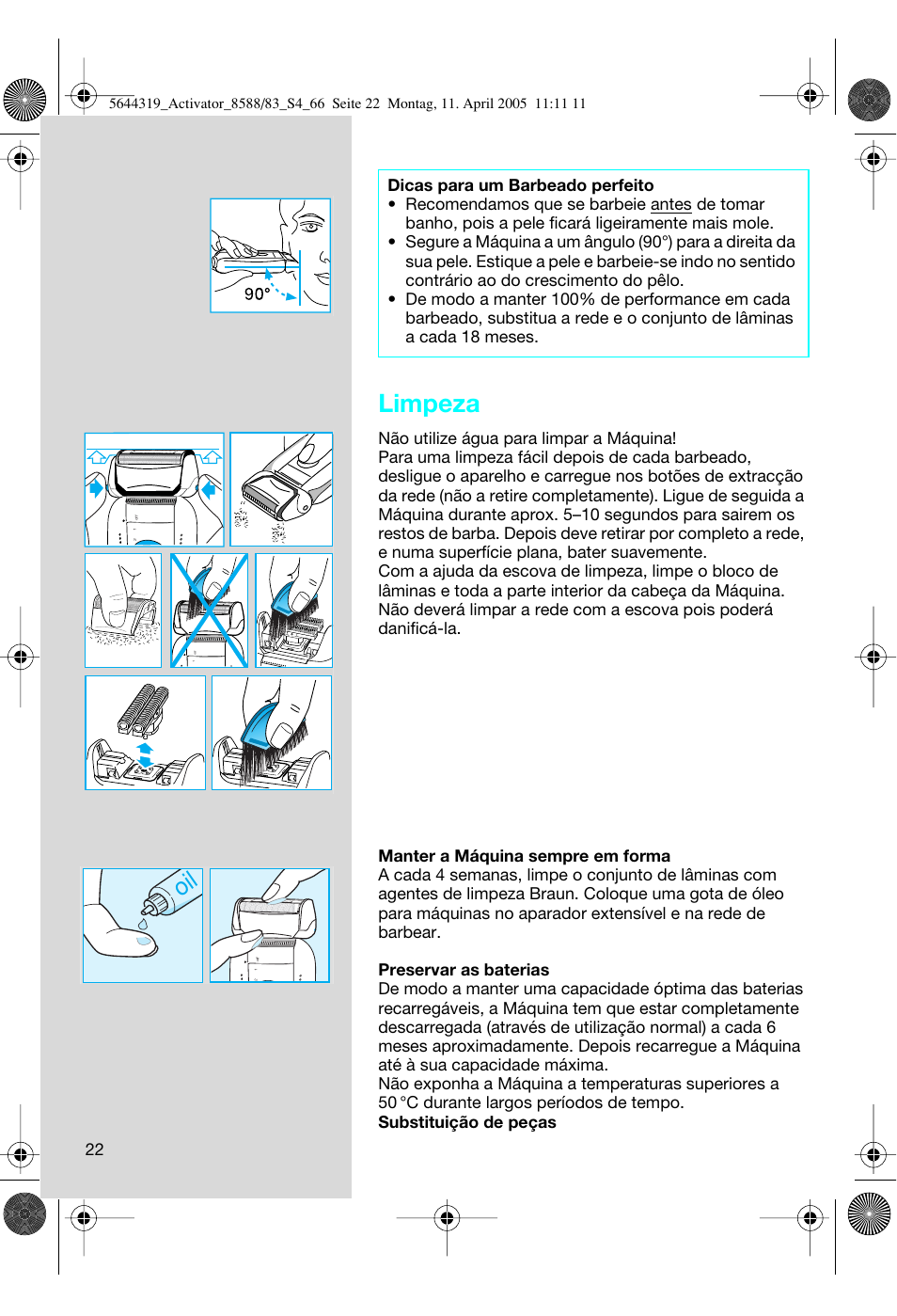 Limpeza | Braun 8583 Activator User Manual | Page 22 / 66