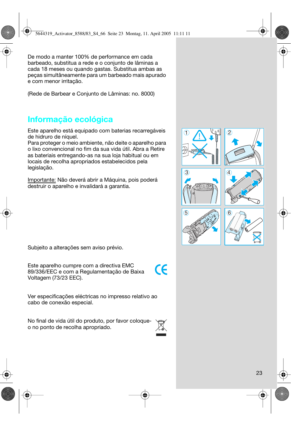 Informação ecológica | Braun 8583 Activator User Manual | Page 23 / 66