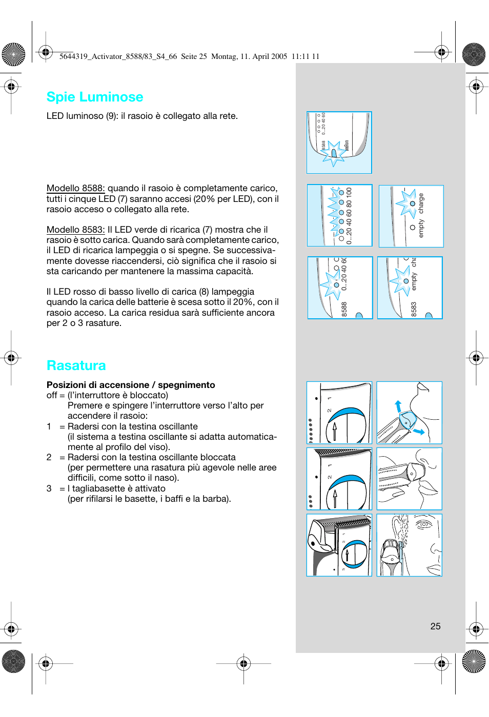 Spie luminose, Rasatura | Braun 8583 Activator User Manual | Page 25 / 66