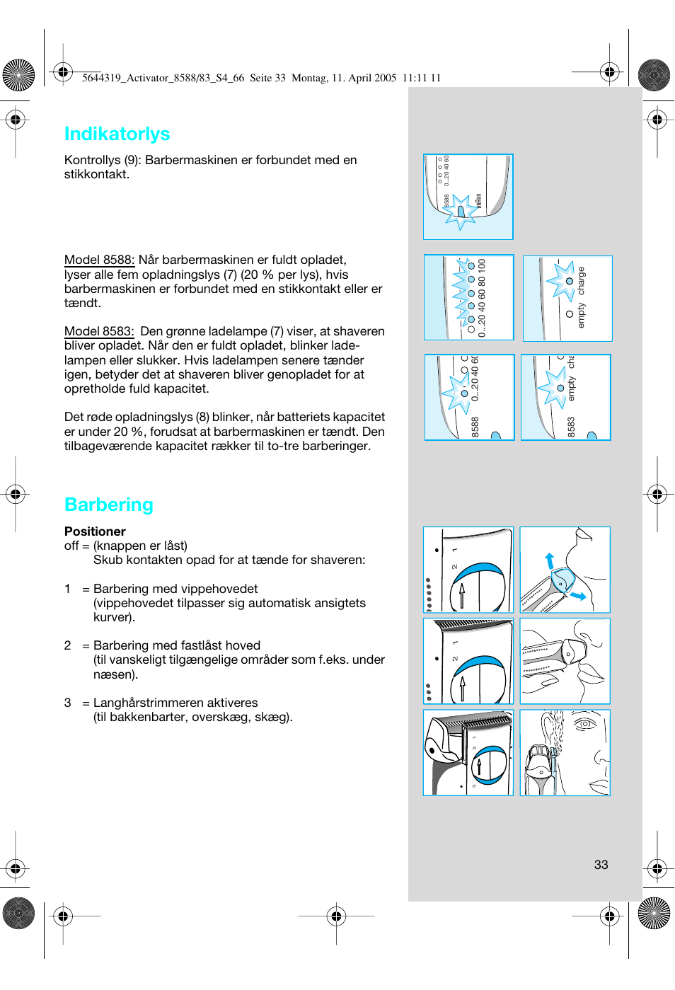 Indikatorlys, Barbering | Braun 8583 Activator User Manual | Page 33 / 66