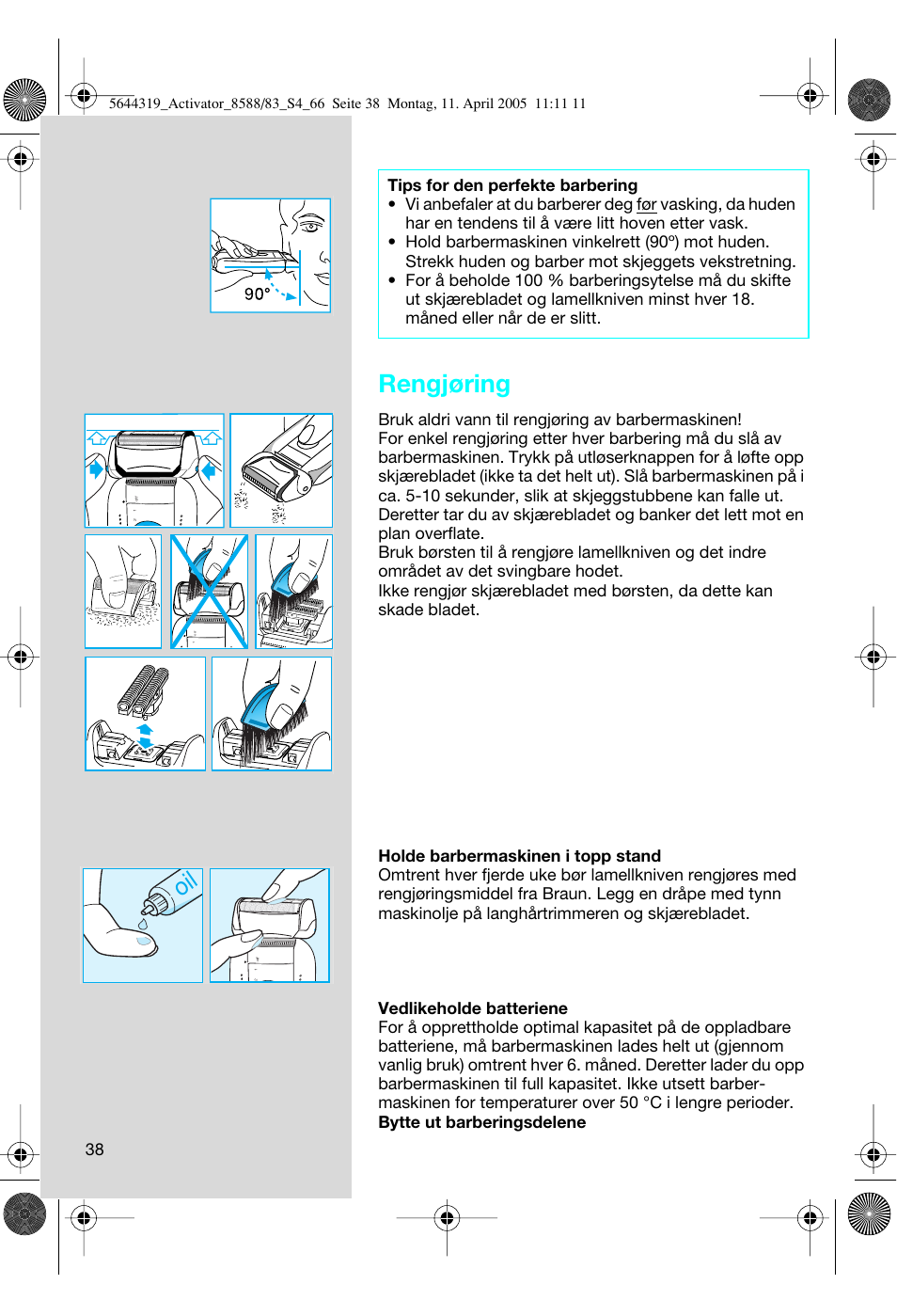 Rengjøring | Braun 8583 Activator User Manual | Page 38 / 66