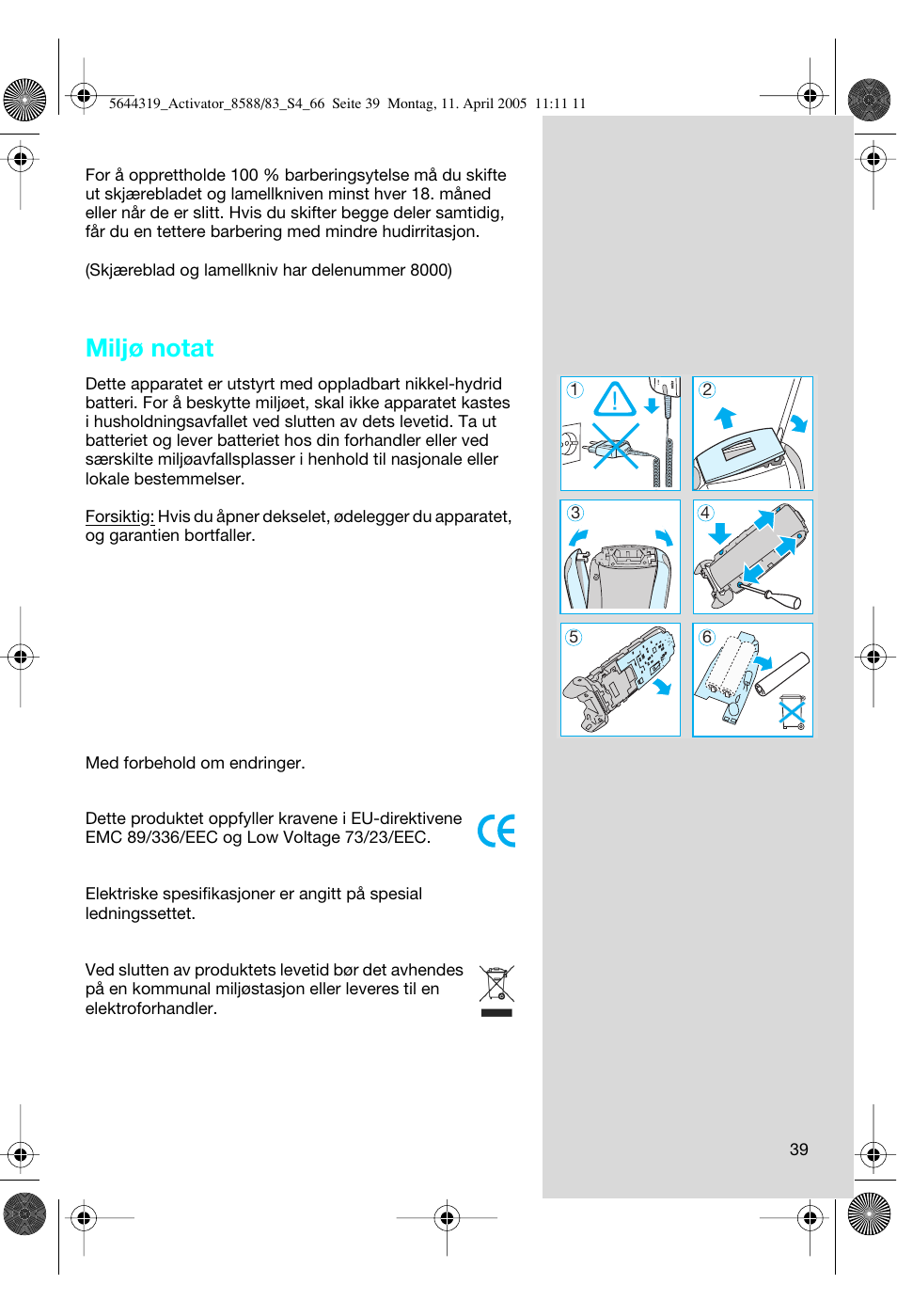 Miljø notat | Braun 8583 Activator User Manual | Page 39 / 66